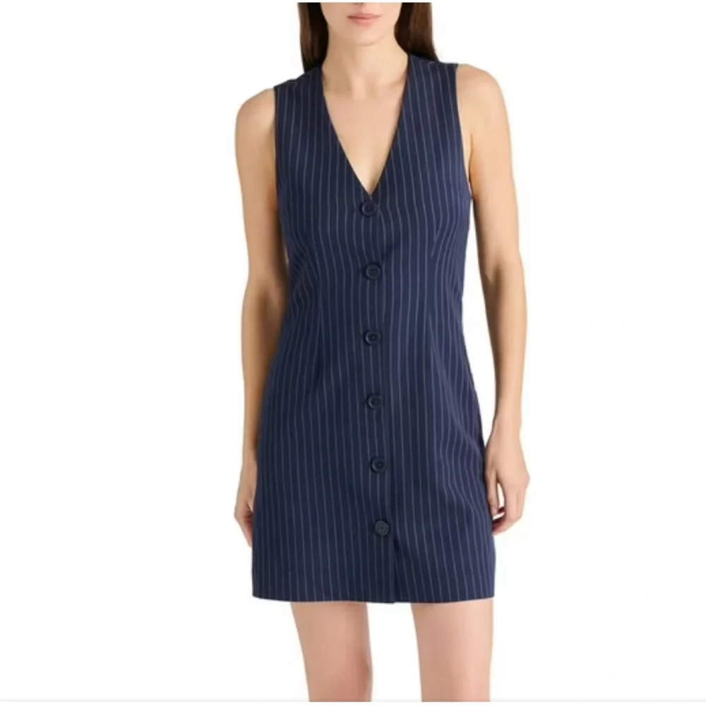 Steve Madden Navy Pinstripe Dress - Picture 1 of 4